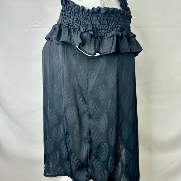 Anthropologie Black Leaf Print Finn Open Shoulder Ruffle Smocked Blouse S NWT - Picture 7 of 12